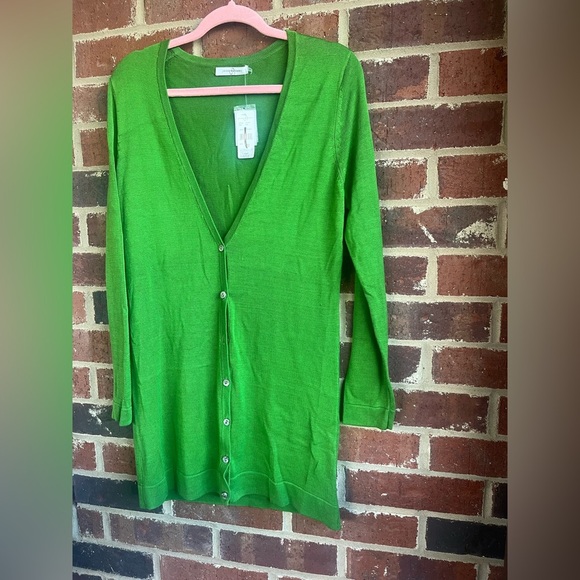 NWT Josie Natori 100% Silk Green Long Cardigan Duster Size Medium - Picture 4 of 13
